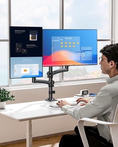 Dual Monitor Stand for 2 Screens up to 32 inch, Vertical Stacked Dual Monitor Mount, Full Motion Adjustable Tall Double Monitor Desk Mount, Each Arm Holds 4.4-22lbs, VESA 75/100mm, Black, Freelift