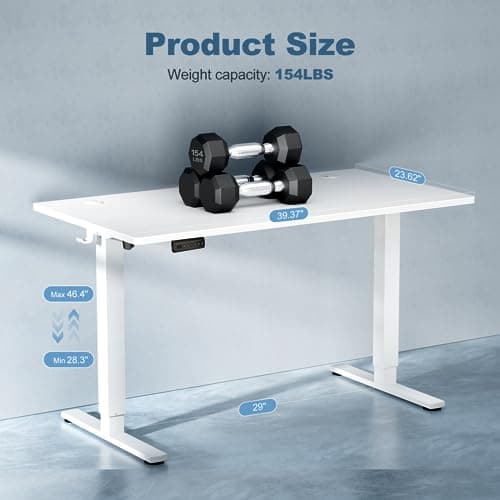 DUMOS 40 Inch Electric Standing Desk Height Adjustable, Sit to Stand Up Computer Workstations Work PC Table Home Office Study Writing Gaming Desks with Memory Presets for Walking Pad, Bedroom, White
