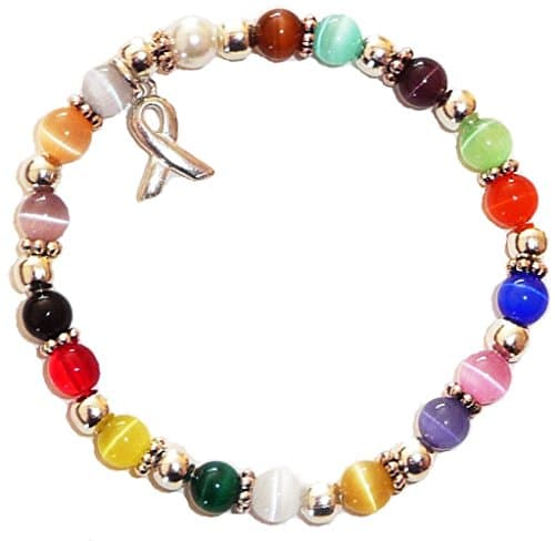 Hidden Hollow Beads Cancer Awareness Beaded Bracelets for Women I Multi- Color, 6mm Stretch Bracelet for Campaigns, Fundraising & Support I Made with Alloy & Glass I Comfortable, Durable & Stylish (All Cancers Multi - 6mm Beads)