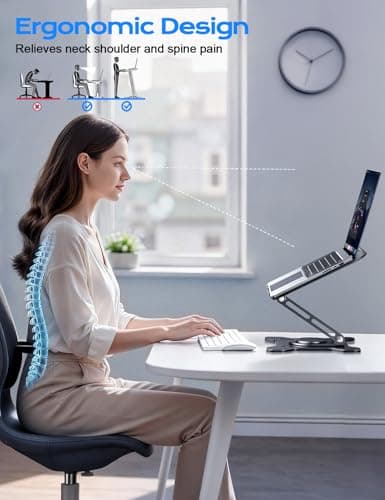 JCZT Adjustable Laptop Stand, 360° Rotating Base Ergonomic Computer Stand, Foldable Laptop Stand for Desk for Office Home Fits Compatible with MacBook Pro Air (10-16") - Black