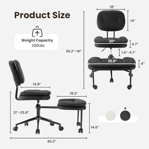 COSIEST Cross Legged Office Chair with Wheels, Ergonomic Kneeling Chair for Adults, Criss Cross Chair with Wide Seat, Comfortable Home Office Desk Chair, 360° Swivel Adjustable Height, Black