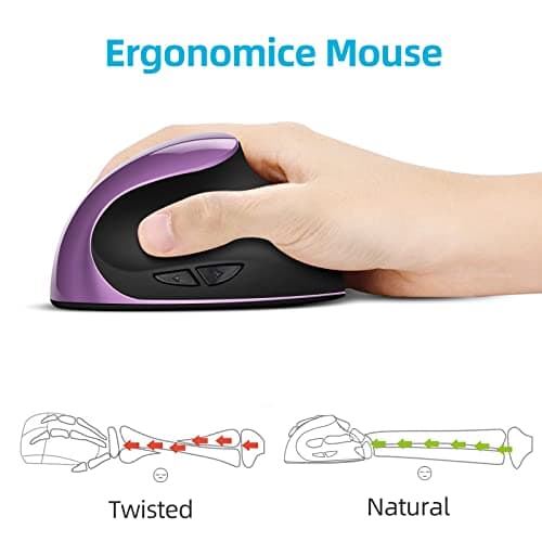 Woddlffy Ergonomic Mouse Wireless,Vertical Mouse with Silent Click Right Handed Small Mouses with 6 Buttons 1000/1200/1600 for Laptop,Desktop,PC, MacBook（Purple AA）