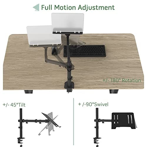 UPGRAVITY Laptop Desk Mount, Single Laptop Stand Arm with Vented Tray for 17 inch Notebook or 14”-32” Monitor, Holds up to 17.6 lbs, Fully Adjustable, Clamp/Grommet Mounting, VESA 75/100mm