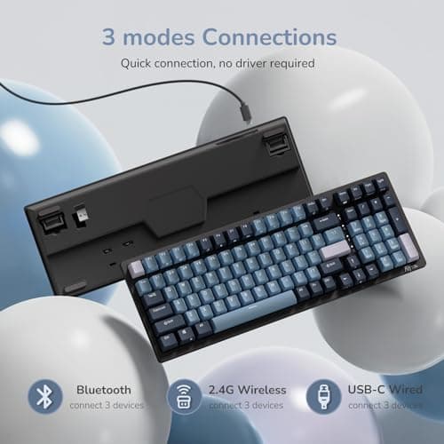 RK ROYAL KLUDGE RK98 Wireless Mechanical Keyboard, Triple Mode 2.4G/BT5.1/USB-C Hot Swappable Keyboard with Number Pad, Pre-lubed Linear Switches RGB Backlit Gaming Keyboard, Software Support