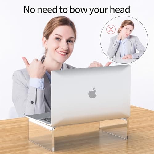 Beimu Acrylic Monitor & Laptop Stand Riser - Clear Computer & Laptop Stand for Desk - Compatible with iMac, MacBook & All Notebooks - White Aesthetic Decoration for Office & Home
