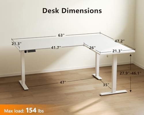 Casaottima 63 Inch Electric L-Shaped Standing Desk, Reversible Corner Desk with Height Adjustment, Large Ergonomic Workstation for Home Office, Reception Room, White