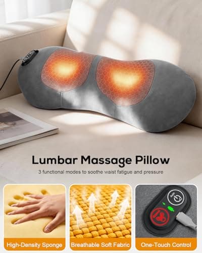 3 in 1 Lower Back Massager, Triple Fusion Back Massager with Heat, Vibration and Stretch, Lumbar Support Pillow with Ergonomic Memory Foam for Bed and Chair (Black)