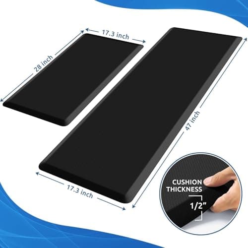 KitchenClouds 2PCS Kitchen Rugs Cushioned Anti-Fatigue Non-Slip Water Resistant Kitchen Mat Comfort Foam Standing Mat for Floor Office Sink Laundry (Black)