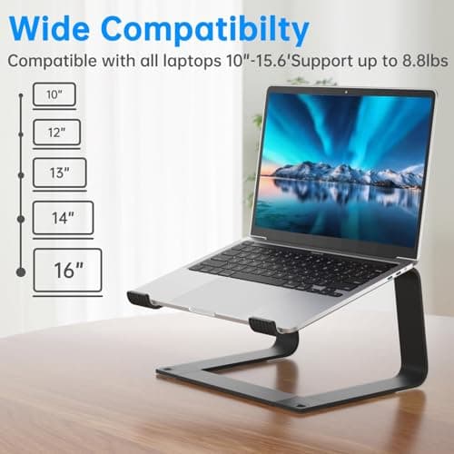 GleYo Laptop Stand for Desk Portable Computer Riser Metal Notebook Holder Printer Stand Office Desk Accessories Compatible with MacBook Air, Pro, Dell, HP, Lenovo and All 10-16" Laptops, Black