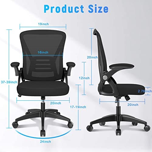 naspaluro Ergonomic Office Chair, Mid Back Desk Chairs with Adjustable Height, Swivel Chair with Flip-Up Arms and Lumbar Support, Breathable Mesh Computer Chair for Home/Study/Working, Dark Black