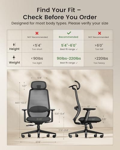 ProtoArc Ergonomic Office Chair – EC200 High-Back Mesh Computer Chair with Lumbar Support, 3D Adjustable Headrest & Sliding Seat for 8+ Hour Comfort, Big & Tall Home Office Desk Chairs - Black