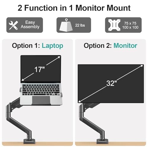 MOUNT PRO Laptop Arm Mount for Desk, 2 in 1 Function Monitor Laptop Stand, Fits Max 17" Notebook and 32" Computer Screen, Aluminum Single Monitor Holder with Adjustable Tray, Holds up to 22lbs