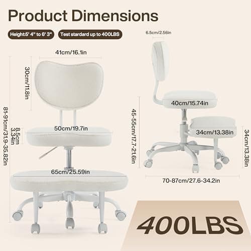 Fizzin Cross Legged Office Chair, Criss Cross Chair with Wheels Height Adjustable Seat for ADHD 360° Swivel Meditation Chair Chic Home Office Furniture (White-New)