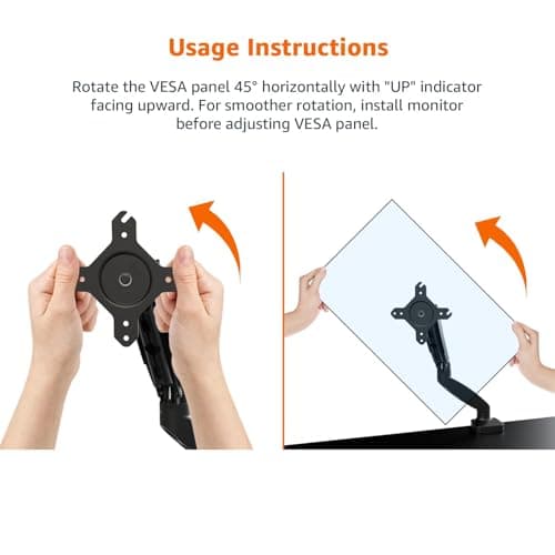 Amazon Basics Gas Spring Single Computer Monitor Arm Desk Mount, Adjustable, Holds up to 27" Monitors, Black