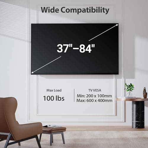 Pipishell Full-Motion TV Wall Mount for Most 37–84 Inch TVs up to 100 lbs, Wall Mount TV Bracket with Dual Articulating Arms, Extension, Swivel, Tilt, Fits 16" Wood Studs, 600 x 400mm Max VESA, PILF8