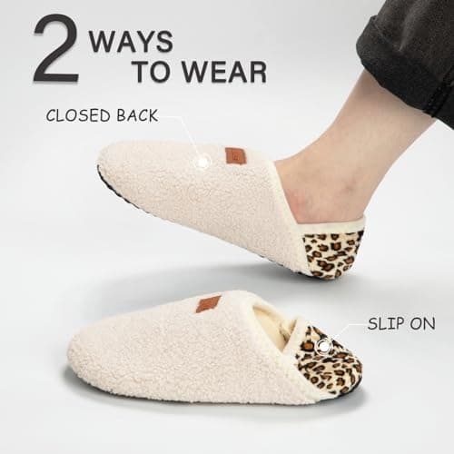 ATHMILE House Slippers for Women Men Indoor Barefoot Slippers Socks Furry Slip on House Shoes Cozy Comfy for Home Bedroom Travel Yoga Women 8-8.5 Beige Leopard