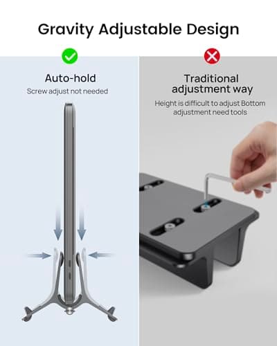 SODI Vertical Laptop Stand for Desk, Gravity Auto Lock MacBook Stand, Aluminum Laptop Holder Vertical Compatible with MacBook Pro, Air, Tablet, Space-Saving Organize Work & Home Office, Gray