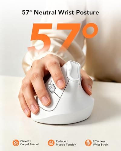 KYSONA 57° Ergonomic Wireless Tower Mouse, Vertical Quiet Ergo Mouse, Bluetooth(BT5.0,BT3.0)&2.4G, (800/1200/2400/2400/4000), 5 Buttons for Windows, macOS, iPadOS, Laptop, PC,White