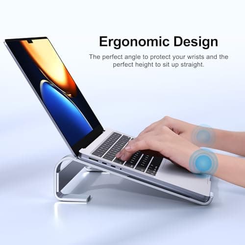 MOKURU Laptop Stand for Desk, Aluminum Laptop Riser, Ergonomic Computer Stand Compatible with for MacBook Pro/Air, Dell, HP, Lenovo, 10-17.3'' (Silver)