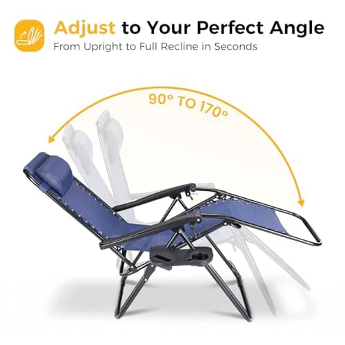 NEWBULIG Zero Gravity Chair Set of 2, Lounge Chair Folding Portable Adjustable Camping Reclining Chairs with Adjustable Pollow, Mesh Back, Cup Holder Trays Lawn Patio Chair for Pool Beach - Blue