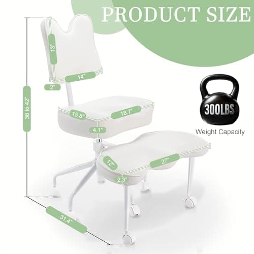 HomeMiYN Ergonomic Cross Legged Chair for Home Office, 360° Swivel ADHD Chairs, Adjustable Seat and Backrest Height Meditation Chair, PU Leather Criss Cross Desk Chair with Wheels, White