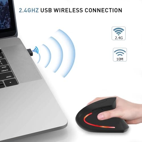 KUNSI Wireless Ergonomic Mouse, 2.4G Wireless Vertical Ergo Mouse, 800/1200/1600 Adjustable DPI,6 Buttons Ergonomic Mouse for Laptop/MacBook/PC/Desktop-Black