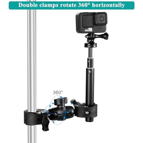 KOQEIEY Super Double Clamp Camera Mount Chair Umbrella Clamp, with 360° Magic Arm Double Ball Head Adapter for Umbrella, Pole, Strollers, Motorcycle, Photo Studio Light Stand, Photo Boom Stand