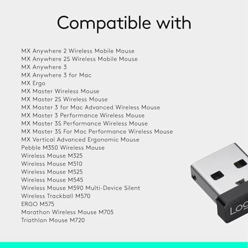 Logitech USB Unifying Receiver, 2.4 GHz Wireless Technology, USB Plug Compatible with All Unifying Devices Like Wireless Mouse and Keyboard, PC/Mac/Laptop - Black
