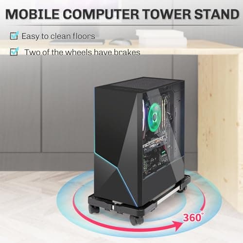 Liitrton Mobile CPU Stand Adjustable Computer Tower Stand with 4 Caster Wheels Fits Most PC (Black)