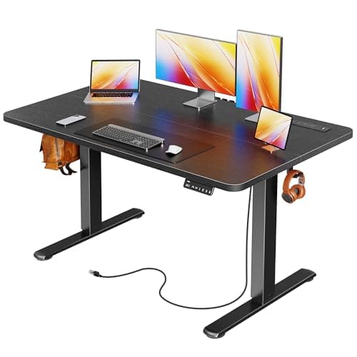 Huuger 47 X 24 Inch Electric Standing Desk with Power Outlets and USB-C Port, Height Adjustable Desk, Sit Stand Desk for Home Office, Computer & Gaming Desk with 4 Presets, Stable Steel Frame, Black