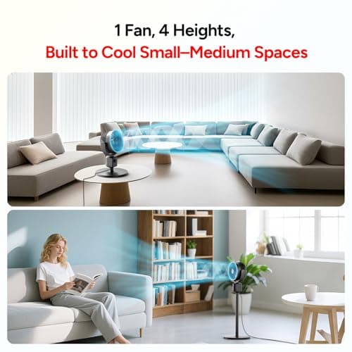 DR.PREPARE Compact Pedestal Fan for Bedroom, Small-Medium Air Circulator Standing Fan, 16-34" Adjustable Height, 70°Auto-Oscillation, 90° Up+10° Down Tilt, 3 Speeds for Small-Medium Office, Home