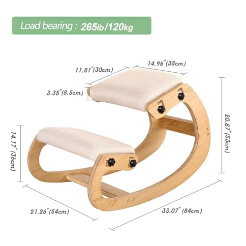 Predawn Adjustable Ergonomic Kneeling Chair – Custom Height Rocking Posture Stool with Thick Cushions, Solid Wood Frame, Knee Support Seat for Adults, Office or Meditation Use(White Oak)