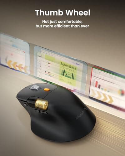 ProtoArc Ergonomic Wireless Mouse, EM25 Fast Scrolling & Side Scroll, Customizable Bluetooth Rechargeable Mouse, 8000 DPI for Medium to Large Hands, Compatible with Windows/Mac/Android, Black