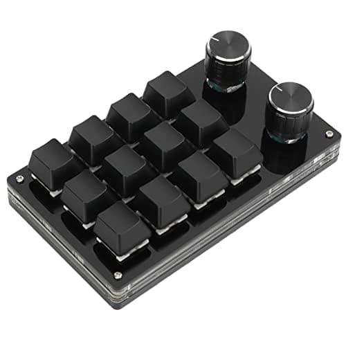 One Handed Programmable Mechanical Keyboard, 12 Keys RGB Programmable Macro Keyboard with Knob,Multifunctional Mechanical Gaming Keypad Function Keypad for (Black)