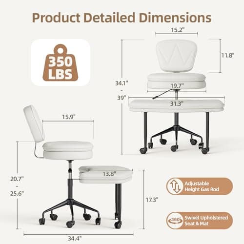 IdeaKey Ergonomic Cross Legged Chair, 360°Swivel Criss Cross Chair with Wheels, Double-Layer Upholstered Desk Chair, 31.3" Large Office Chair for Meditation and ADHD. White