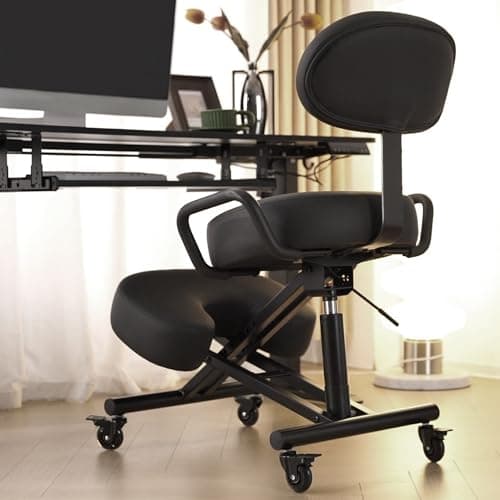 DR.LOMILOMI Ergonomic Kneeling Chair with Backrest, Improve Posture, Thick Cushions, Locking Wheels for Home & Office, AKONI 512B (Black)