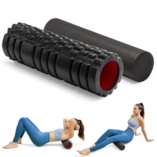 Krightlink 5-in-1 Foam Roller Set, Massage Roller Stick, Massage Ball, Resistance Band for Deep Muscle Massage, Trigger Point Release, Pilates, Yoga (Black-18(2 in 1))