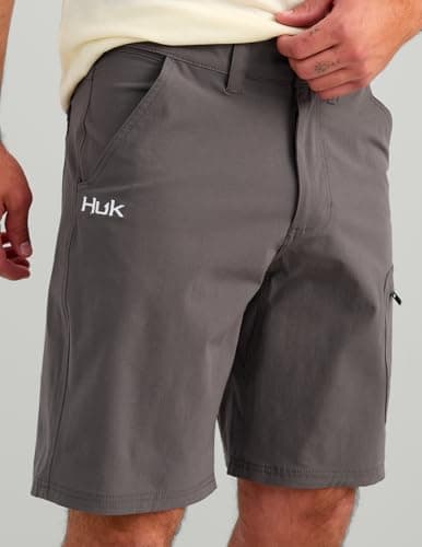 Huk Men's Standard Next Level Quick-Drying Performance Fishing Shorts, Charcoal-10.5", Large