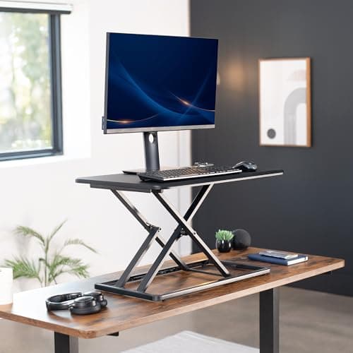 VIVO Economy Single Top Height Adjustable 29 inch Standing Desk Converter, Sit Stand Tabletop Monitor and Laptop Riser Platform Workstation, DESK-V000U