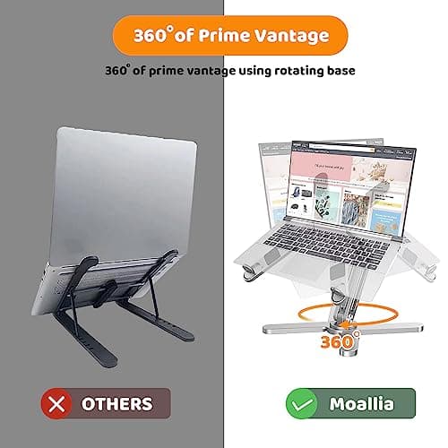 Moallia Laptop Stand with 360 Rotating Base, Computer Notebook Laptop Riser Metal Holder for Desk Collaborative Work, Fully Foldable for Easy Storage, Fits All MacBook, Laptops up to 16 inches
