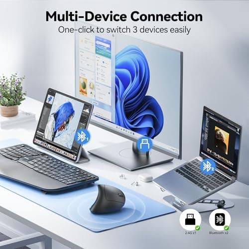 TECKNET Ergonomic Mouse Rechargeable Bluetooth - 4800 DPI Vertical Mice 6 Adjustable Levels, Wireless Optical Carpal Tunnel Mouse Right Hand, Multi Device for Laptop, PC, Computer, MacBook - Black