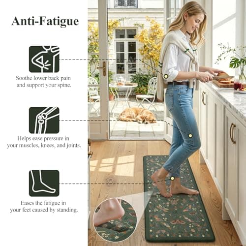 LEEVAN Anti Fatigue Mats for Kitchen Floor Non-Slip, Cushioned Kitchen Mats for Floor 2 Piece, Green Memory Foam Kitchen Mat Set, Waterproof Ergonomic Standing Mat for Bar, Office,Desk, Laundry