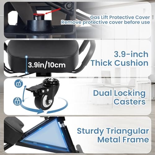 Ergonomic Kneeling Chair with Backrest, Kneeling Chair with Locking Wheels, Adjustable Height Kneeling Support Chairs, PU Computer Kneel Chairs for Living Room