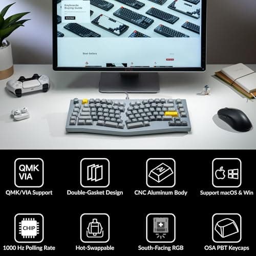 Keychron Q10 Wired Custom Mechanical Keyboard Knob Version, 75% Alice Layout QMK/VIA Programmable Macro with Hot-swappable Gateron G Pro Brown Switch Compatible with Mac Windows Linux (Grey)