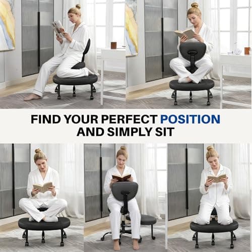 BestEra Cross Legged Office Chair with Wheels, Ergonomic Kneeling Chair with Lumbar Support and Adjustable Height for Meditation, ADHD Desk & Yoga