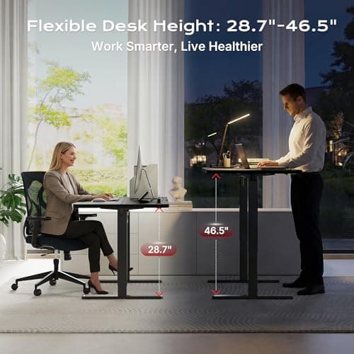 Huuger 47 X 24 Inch Electric Standing Desk with Power Outlets and USB-C Port, Height Adjustable Desk, Sit Stand Desk for Home Office, Computer & Gaming Desk with 4 Presets, Stable Steel Frame, Black