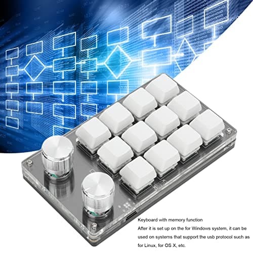 One Handed Programmable Mechanical Keyboard, 12 Keys RGB Programmable Macro Keyboard with Knob,Multifunctional Mechanical Gaming Keypad Function Keypad for (Black White)