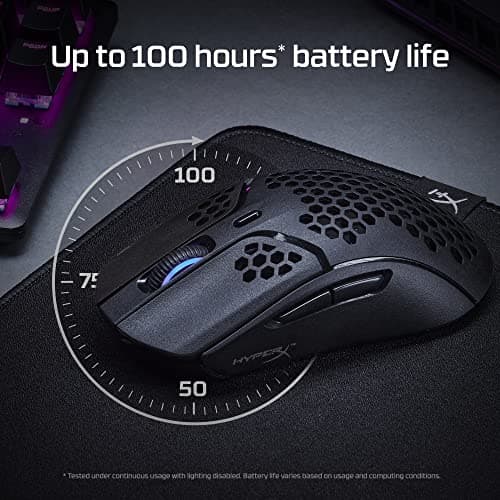HyperX Pulsefire Haste – Gaming Mouse – Ultra Lightweight, 62g, 100 Hour Battery Life, 2.4Ghz Wireless, Honeycomb Shell, Hex Design, Up to 16000 DPI, 6 Programmable Buttons – White