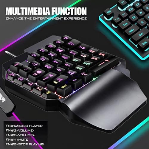 Guiheng Wired One Handed Gaming Keyboard Rainbow LED Backlit 39 Keys Portable Mini Gaming Keypad Ergonomic Game Controller for PC Gamer-Black