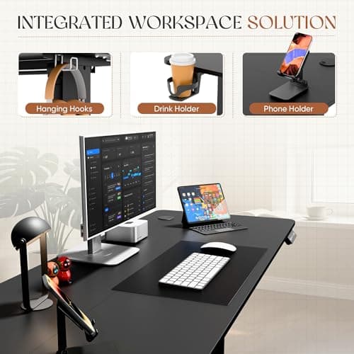 Furmax Electric Standing Desk, 45 x 24 Inches Height Adjustable Sit Stand up Desk, Memory Preset Computer Home Office Desks with Sturdy Metal Frame, Phone Stand Cable Management Hole (Black, 45'')
